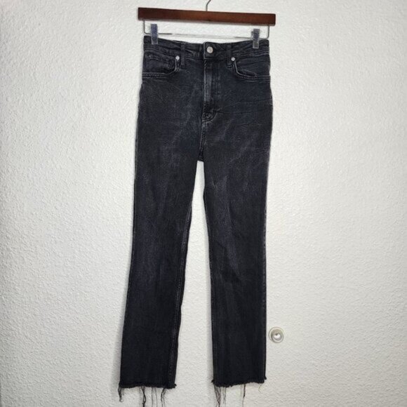 Free People High Rise Slim Straight Jeans in Faded Black Women's Size 27 - Picture 1 of 8